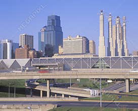 Skyline of Kansas City, Missouri with Interstate 10