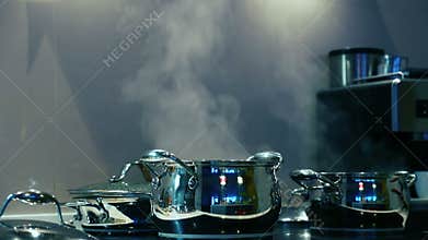 Steam from the Pots on the Stove. Seamless Loop