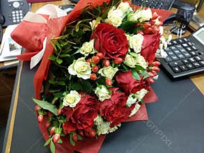 Bouquette of flowers on the desk