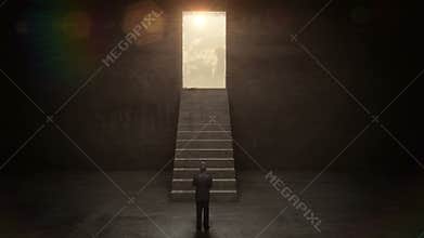 Businessman standing in front of door on the black wall, Business plan and various graph. concept.2