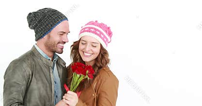 Man offering flowers to his girlfriend