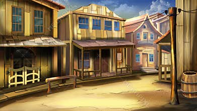 The main street of the town in the Wild West