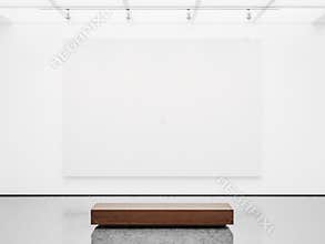 Mock up of gallery interior with white canvas. 3d