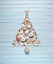 Tropical Christmas Tree Shells Background