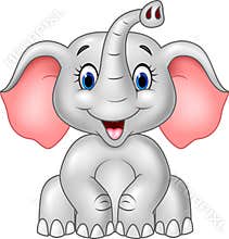 Cartoon cute baby elephant isolated on white background