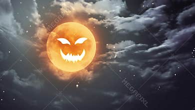Pumpkin face Halloween moon and dark sky