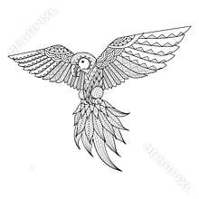 Hand drawn zentangle parrot for coloring book,tattoo,shirt design, logo and so on