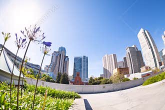 View from below of Yerba Buena Gardens park, US