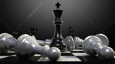 Put the king on a chessboard, and chess piece fall down animation.