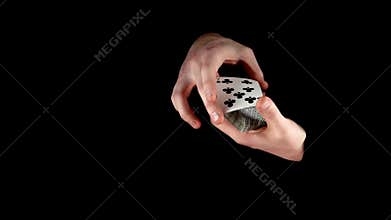 Trick of magician with cards - changing the card