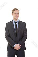 Body language. man in business suit isolated white