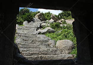 Hall view of steps leading up a hill