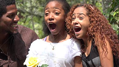 Excited African Friends in Forest