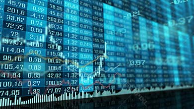 Animated table and bar graph of stock exchange market indices.