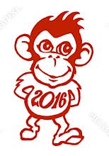 Funny red monkey smiling and walking with 2016 year shirt