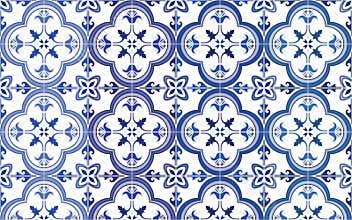 Traditional ornate portuguese tiles azulejos. Vector illustration. 4 color variations in blue.