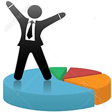Business Man Celebrates Market Success Pie Chart