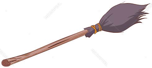 Witches broom stick. Old broom. Halloween accessory object