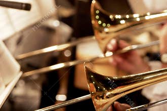 Trombones Playing in a Big Band (shallow focus).