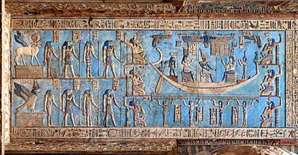 Hieroglyphic carvings in ancient egyptian temple
