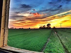 Hunters colourful view out of the cabin