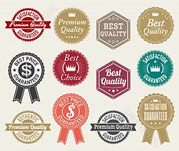 Set of retro quality and price guarantee tag banner label badge sticker ribbon