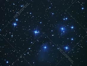 Night sky stars, Pleiades open cluster M45 in Taurus constellation