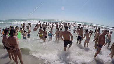 Crowded beach in Costinesti Romania video