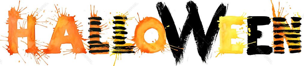 Halloween watercolor hand drawn text for design background.