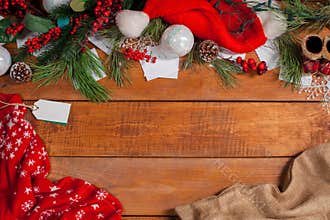 The wooden table with Christmas decorations