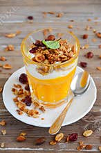 Pumpkin puree with granola and yogurt