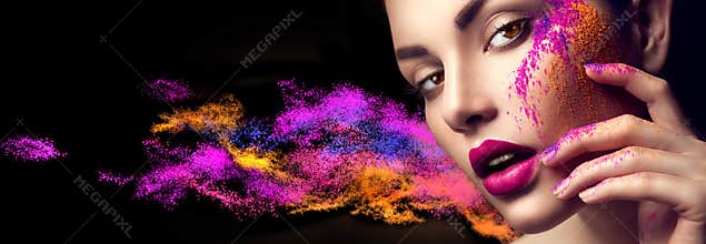 Woman with bright color makeup