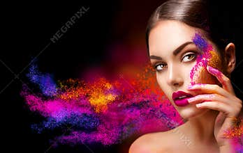 Woman with bright color makeup