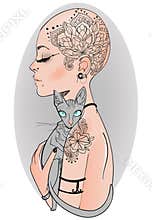 Bold girl with cat