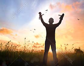 Silhouette Man Breaking Chains Symbolizing Freedom And Liberation