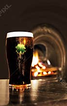 Saint Patrick's Irish black beer in a pub