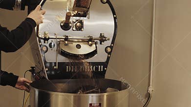 Professional coffee roasting process in artisan lab