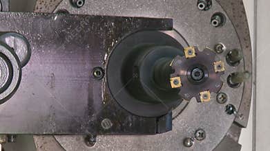 Cnc milling machine, automatic tool change, HD footage, Close-up