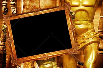 Golden frame male statues announcement