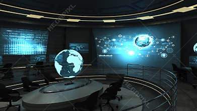 Futuristic office with holographic screens