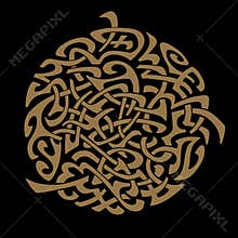 Abstract vector ornament. Isolated on black background. Gold.
