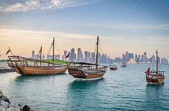 Traditional arabic dhows in Doha, Qatar