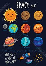 Space set. Collection of cute cartoon planet