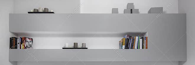 Panoramic view of bookshelf