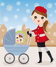 Mother and baby carriage