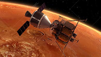 Interplanetary Space Station Orbiting Planet Mars