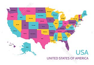USA - United States of America - colored vector map with the division into states