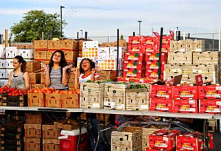 Girls Selling Produce at Farmers Market