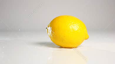 Lemon fall down on white surface