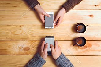 Tea party of a young couple. top view